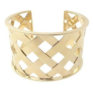 Rare! Authentic Verdura 18k Yellow Gold Criss Cross Wide Cuff Bracelet